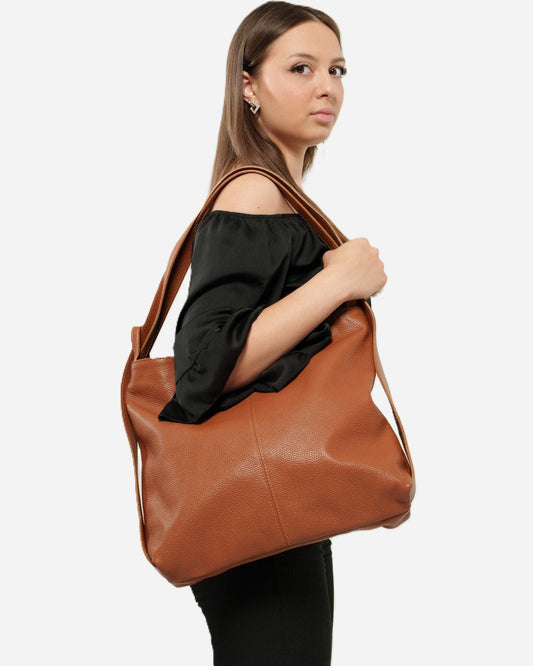 Borsa a Spalla Donna Francesca in Vera Pelle Cognac | Made in Italy
