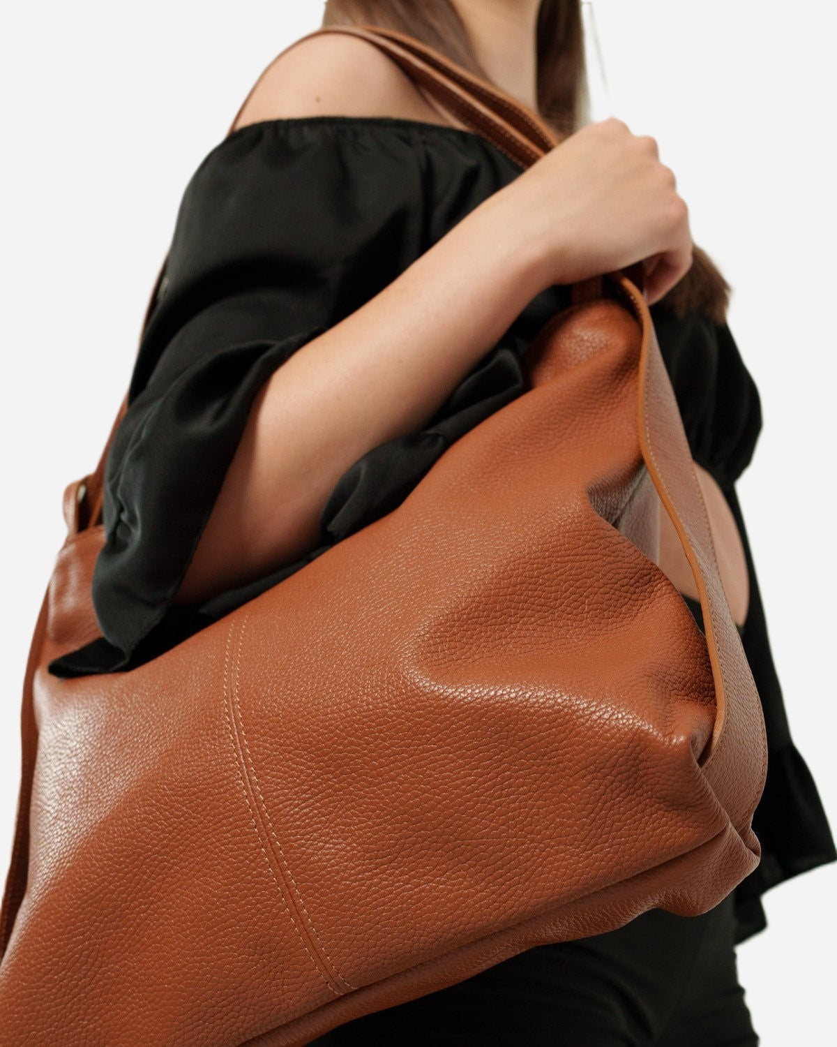 Borsa a Spalla Donna Francesca in Vera Pelle Cognac | Made in Italy