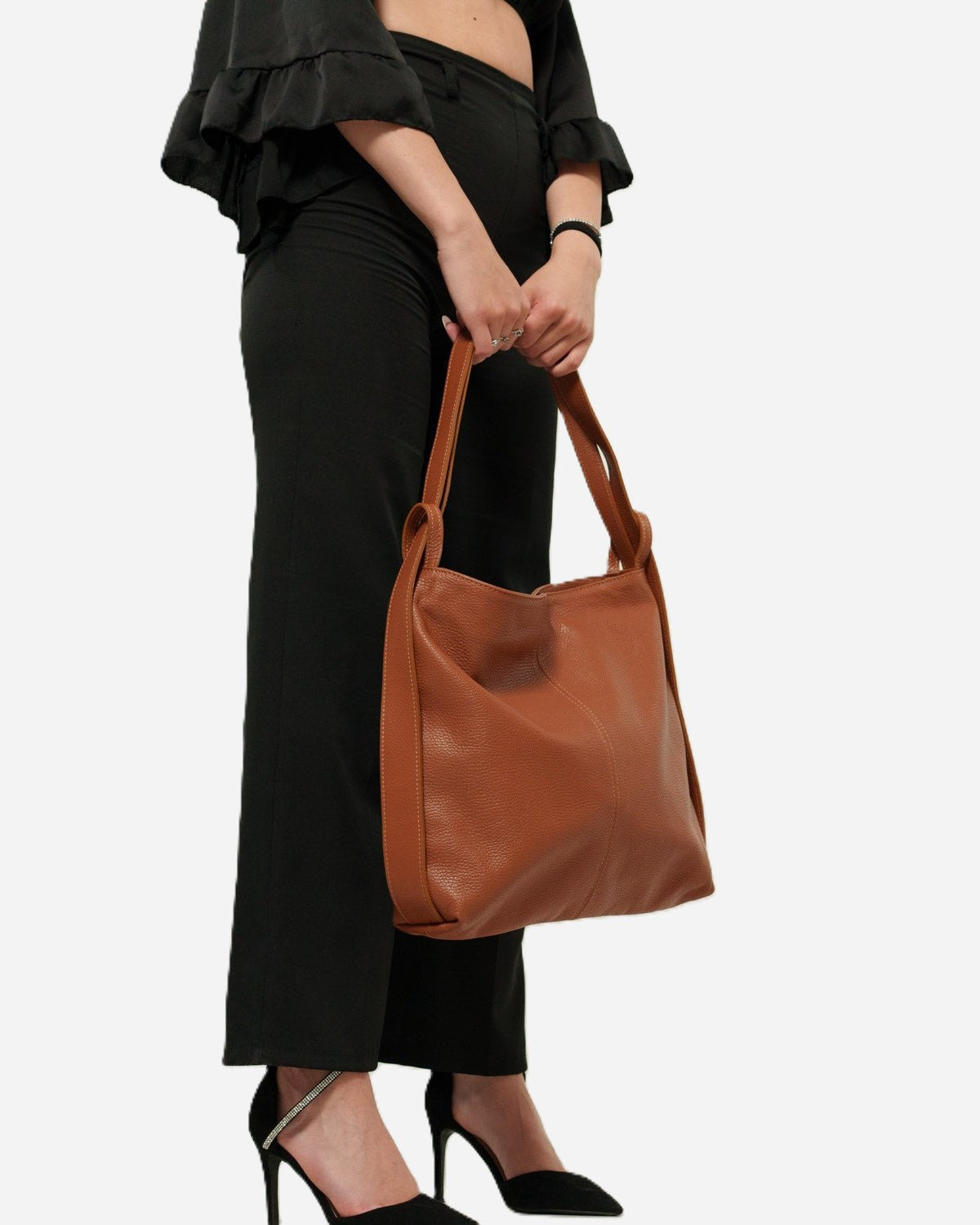 Borsa a Spalla Donna Francesca in Vera Pelle Cognac | Made in Italy