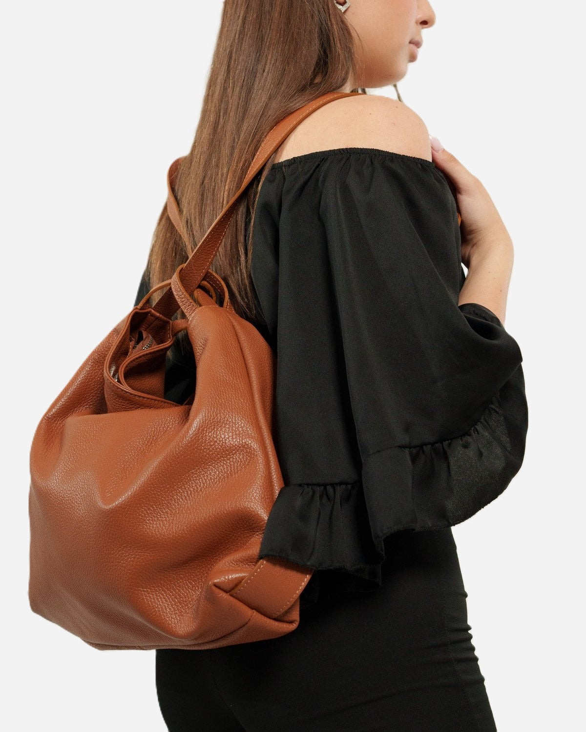 Borsa a Spalla Donna Francesca in Vera Pelle Cognac | Made in Italy