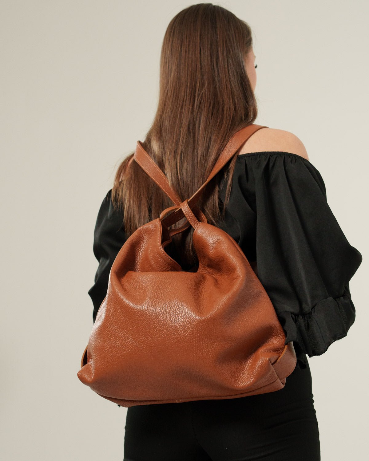 Borsa Spalla Zaino Donna Francesca Vera Pelle Cognac Versatile Pratica - Alidiluna