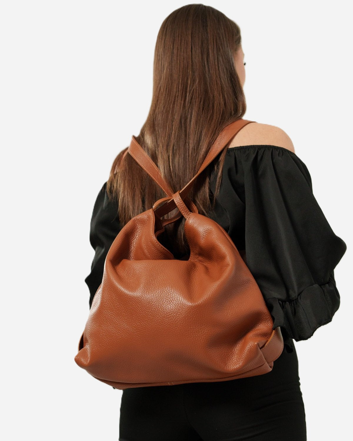 Borsa a Spalla Donna Francesca in Vera Pelle Cognac | Made in Italy