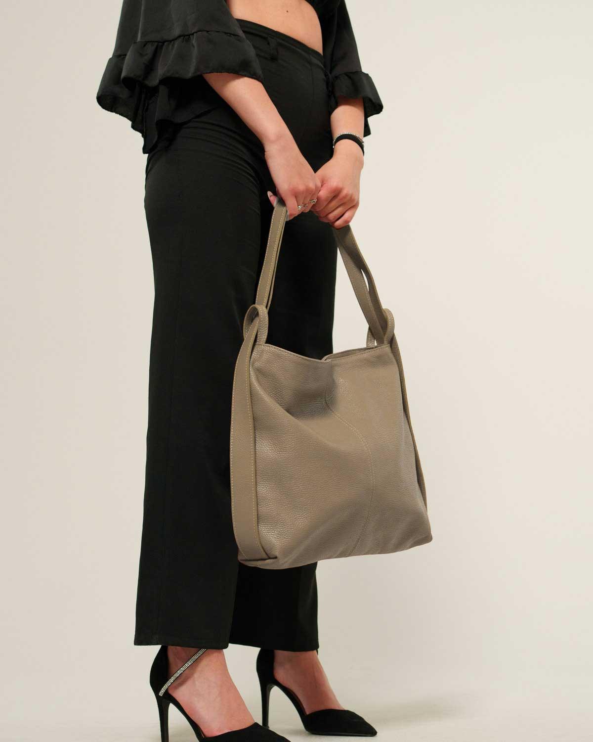 Borsa Spalla Zaino Donna Francesca Vera Pelle Fango Versatile Pratica - Alidiluna