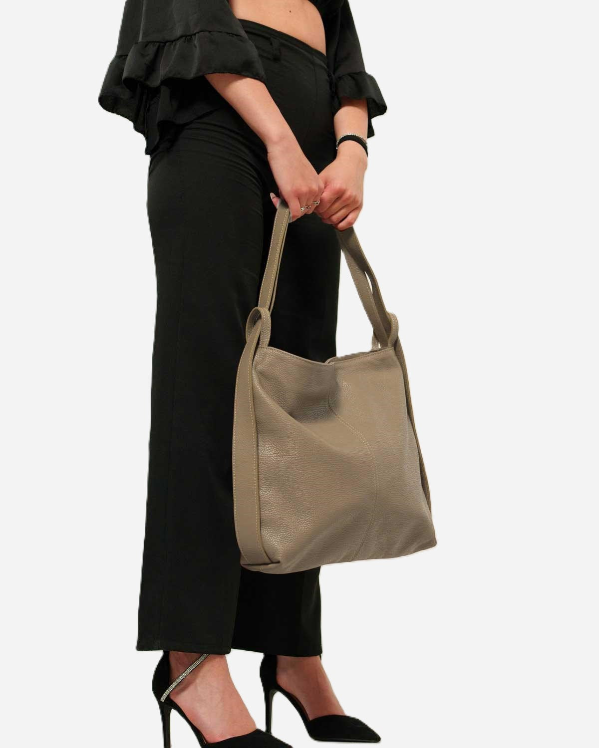 Borsa a Spalla Donna Francesca in Vera Pelle Fango | Made in Italy