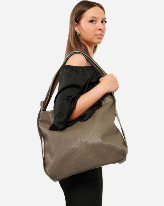 Borsa a Spalla Donna Francesca in Vera Pelle Fango | Made in Italy