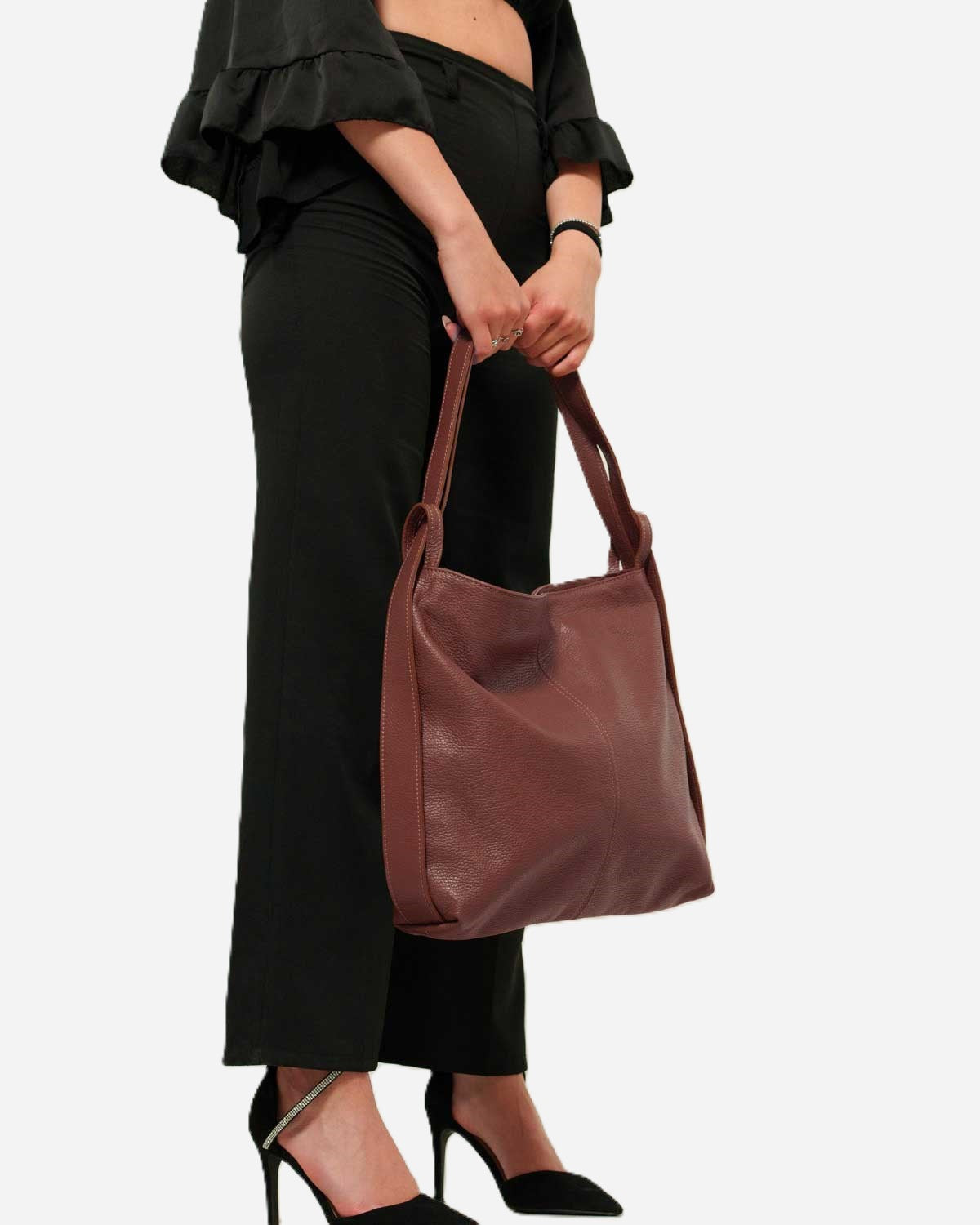 Borsa a Spalla Zaino Donna Francesca in Vera Pelle Marrone | Made in Italy