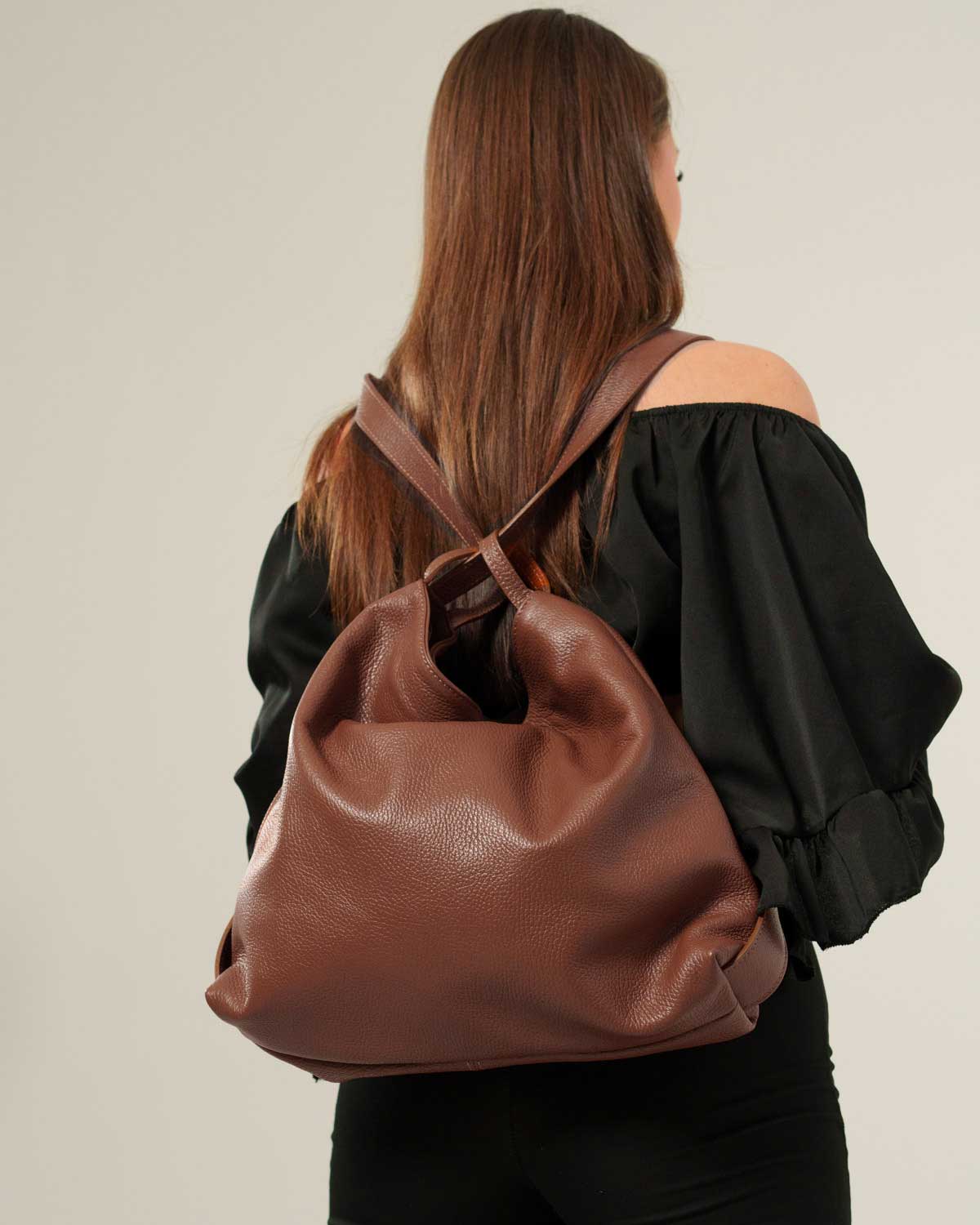 Borsa Spalla Zaino Donna Francesca Vera Pelle Marrone Versatile Pratica - Alidiluna