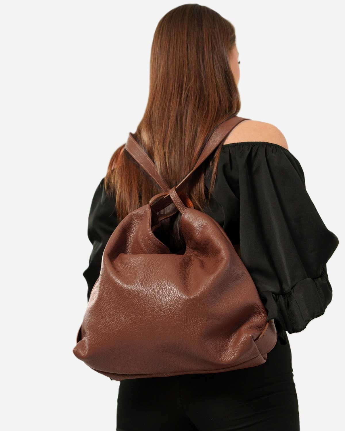 Borsa a Spalla Zaino Donna Francesca in Vera Pelle Marrone | Made in Italy