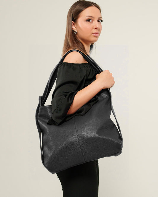 Borsa Spalla Zaino Donna Francesca Vera Pelle Nero Versatile Pratica - Alidiluna