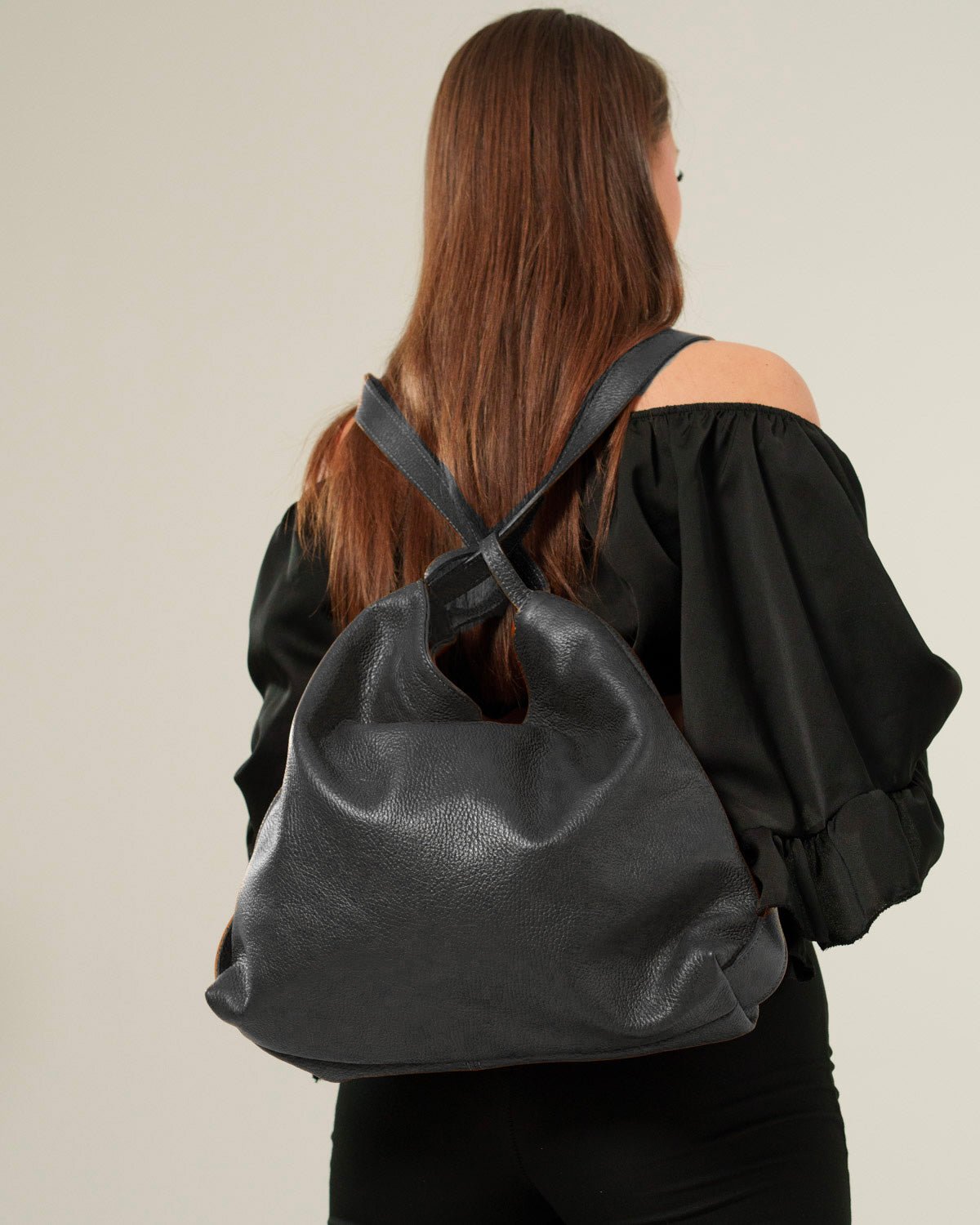 Borsa Spalla Zaino Donna Francesca Vera Pelle Nero Versatile Pratica - Alidiluna