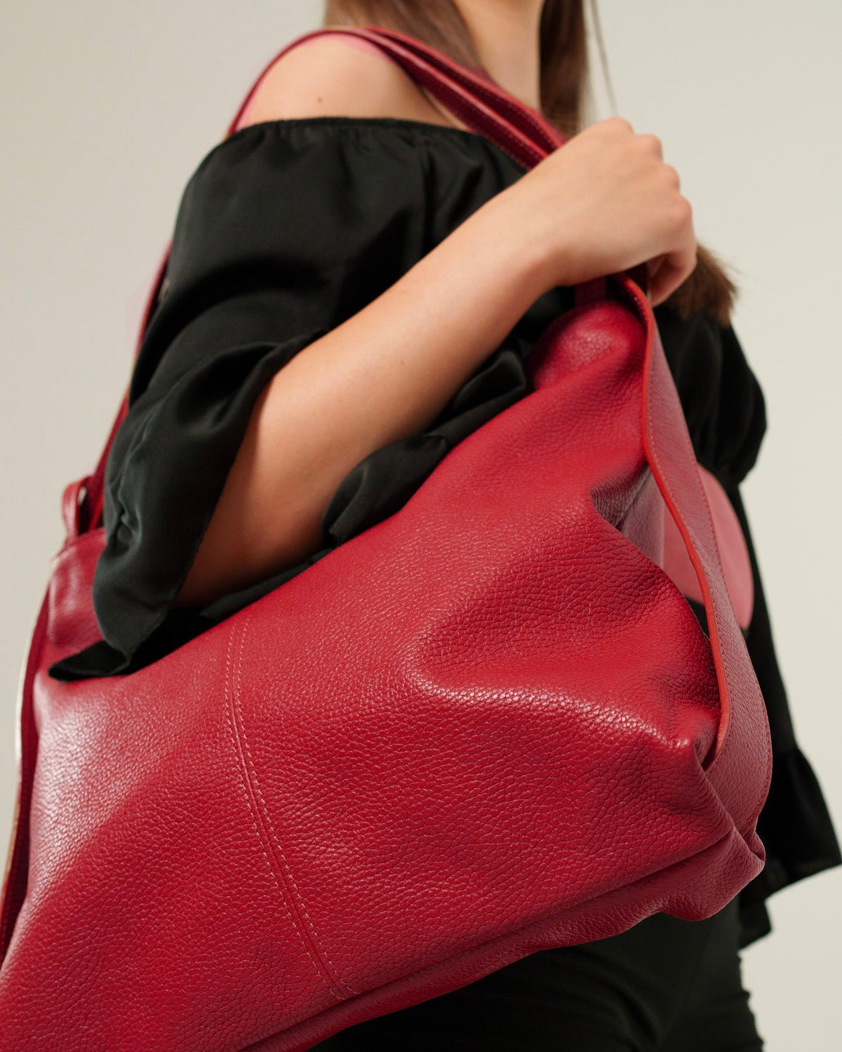 Borsa Spalla Zaino Donna Francesca Vera Pelle Rosso Versatile Pratica - Alidiluna