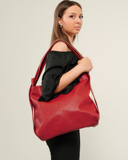Borsa Spalla Zaino Donna Francesca Vera Pelle Rosso Versatile Pratica - Alidiluna