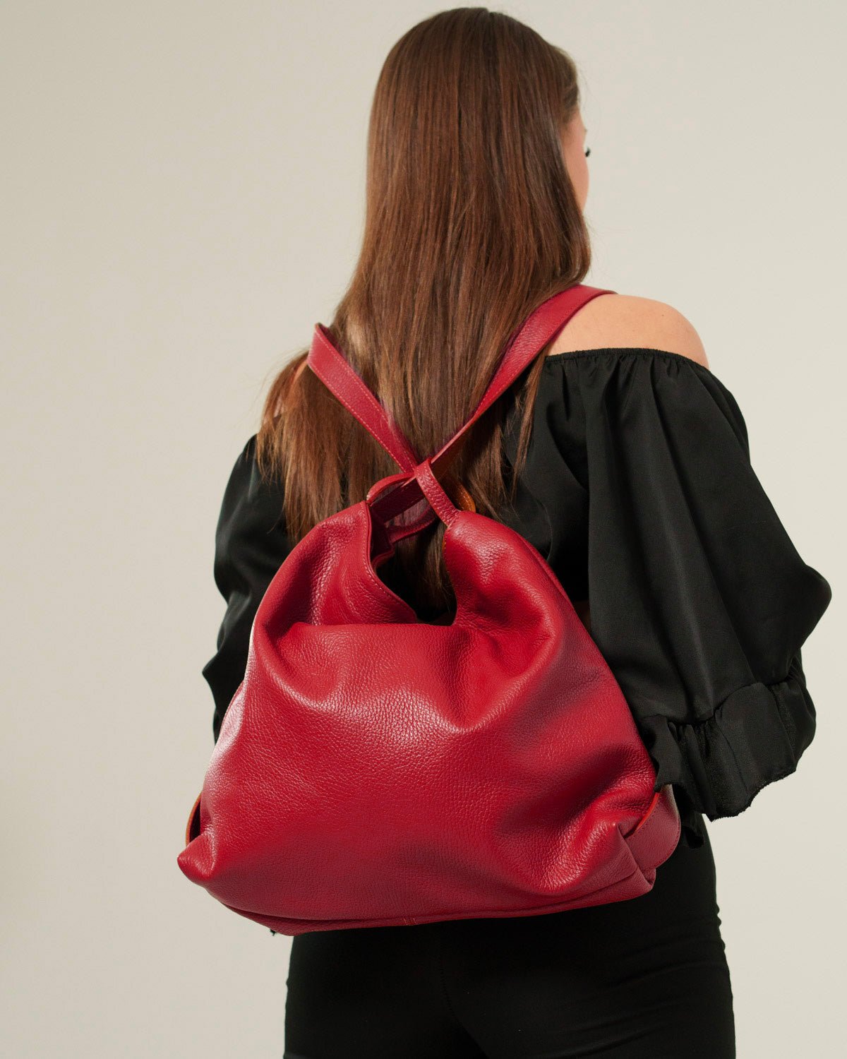 Borsa Spalla Zaino Donna Francesca Vera Pelle Rosso Versatile Pratica - Alidiluna