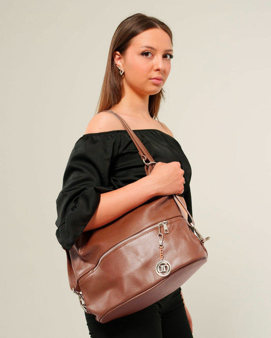 Borsa Spalla Zaino Donna Monia Vera Pelle Marrone Elegante Funzionale - Alidiluna