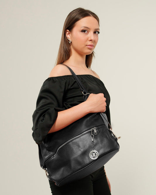Borsa Spalla Zaino Donna Monia Vera Pelle Nero Elegante Funzionale - Alidiluna