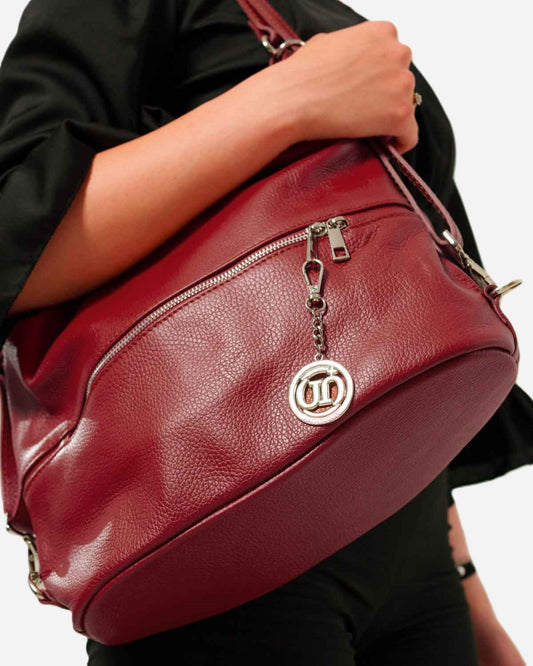 Borsa Spalla Zaino Donna Monia Vera Pelle Rosso Borgogna