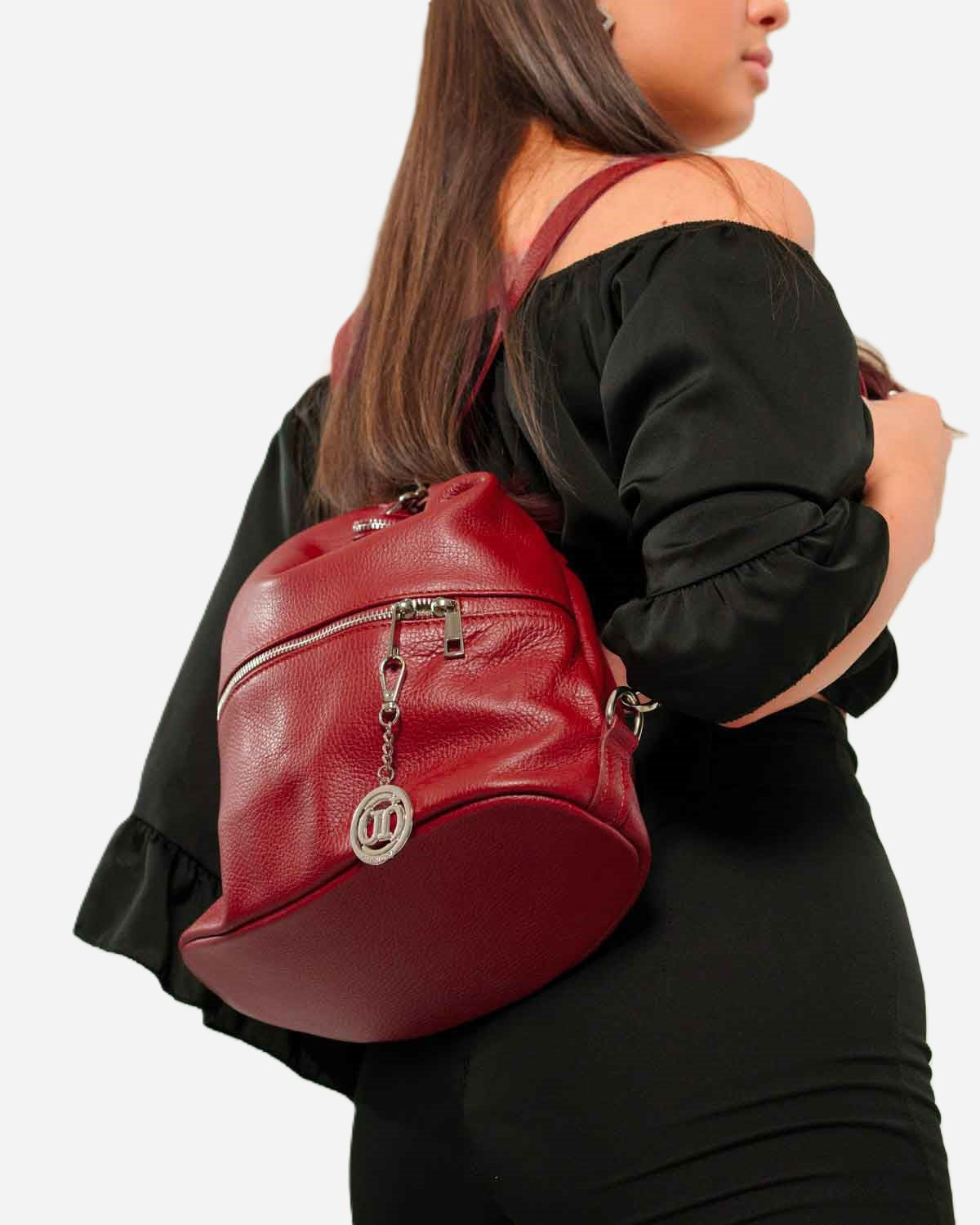 Monia Women's Shoulder Bag Backpack Genuine Leather Burgundy Red Elegant Functional