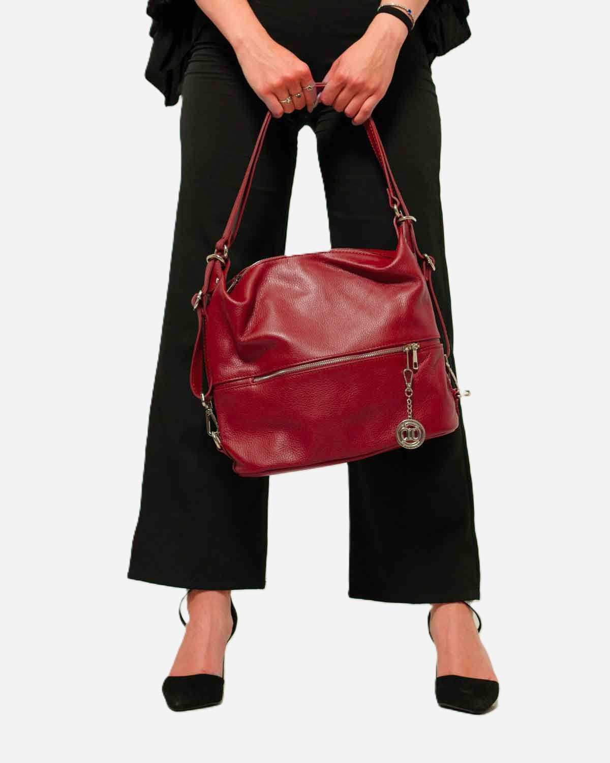 Monia Women's Shoulder Bag Backpack Genuine Leather Burgundy Red Elegant Functional