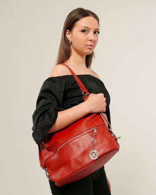 Borsa Spalla Zaino Donna Monia Vera Pelle Rosso Elegante Funzionale - Alidiluna