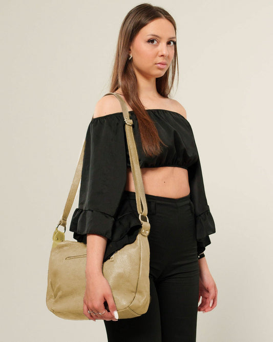 Borsa tracolla donna Thea in Vera Pelle Taupe - Morbida, Capiente Versatile - Alidiluna