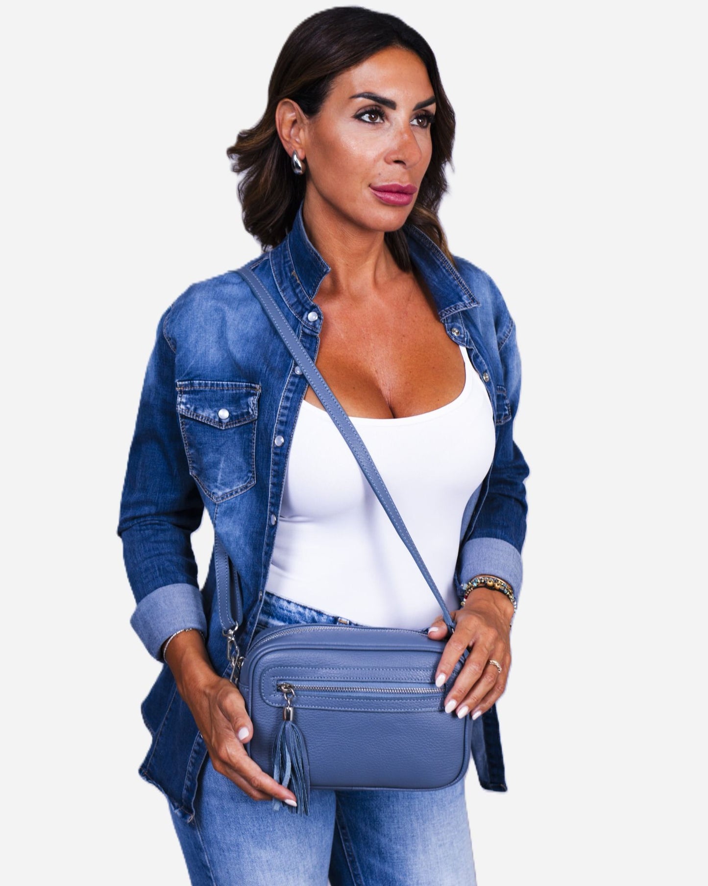 Borsa a Spalla Donna Alessia in Vera Pelle Ceruleo | Made in Italy