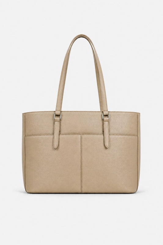 MONICA — Borsa a mano e spalla in pelle palmellato taupe | Made in Italy