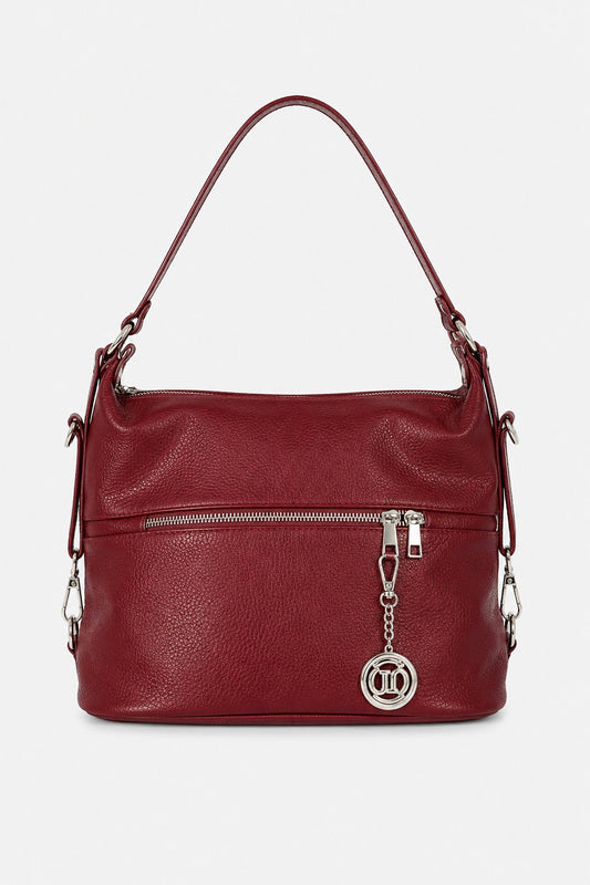 Borsa Donna MONIA in Vera Pelle Borgogna | 3 in 1 Spalla Tracolla Zaino