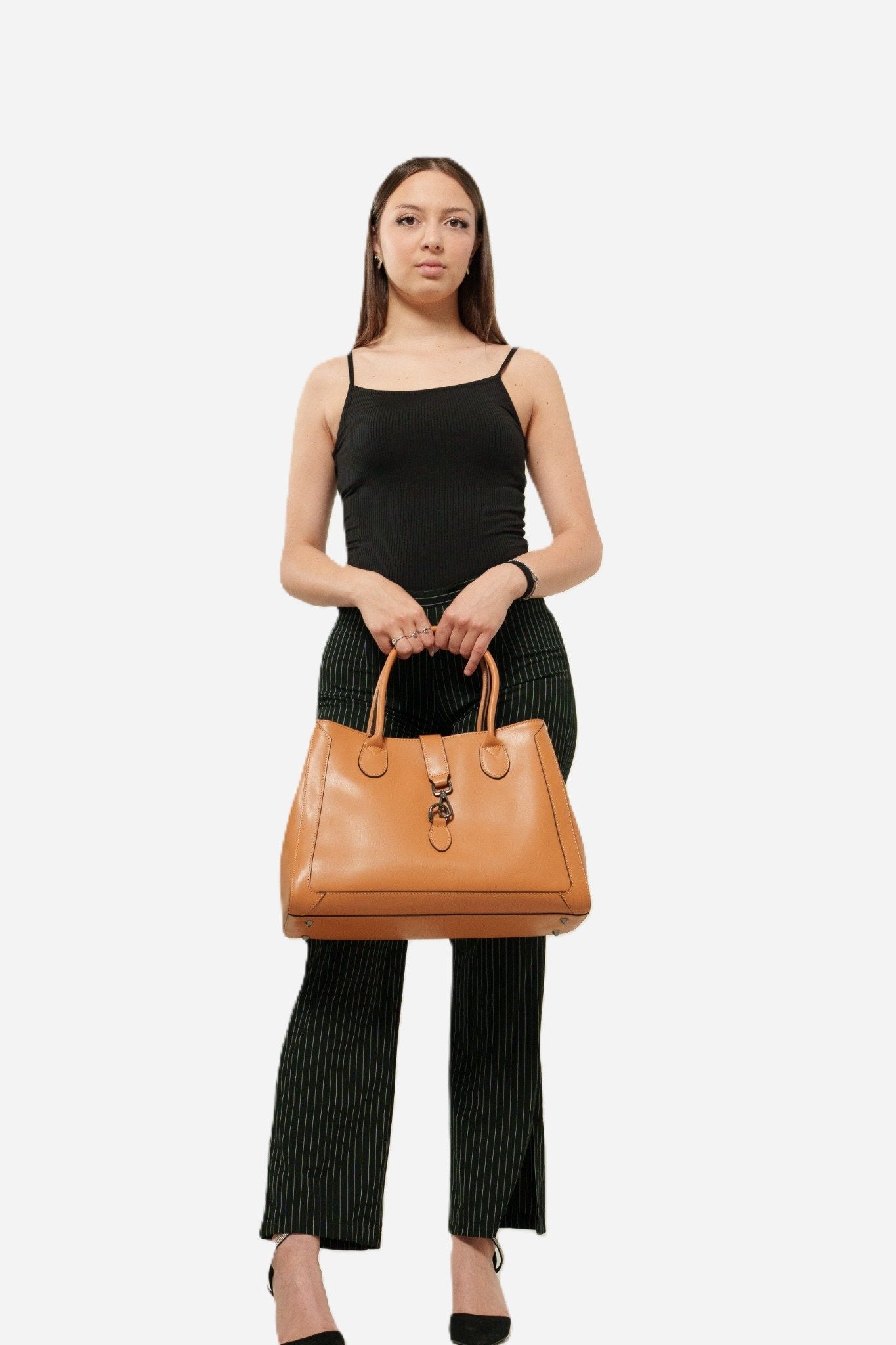 CORALBA — Borsa a mano in pelle palmellato cognac | Made in Italy