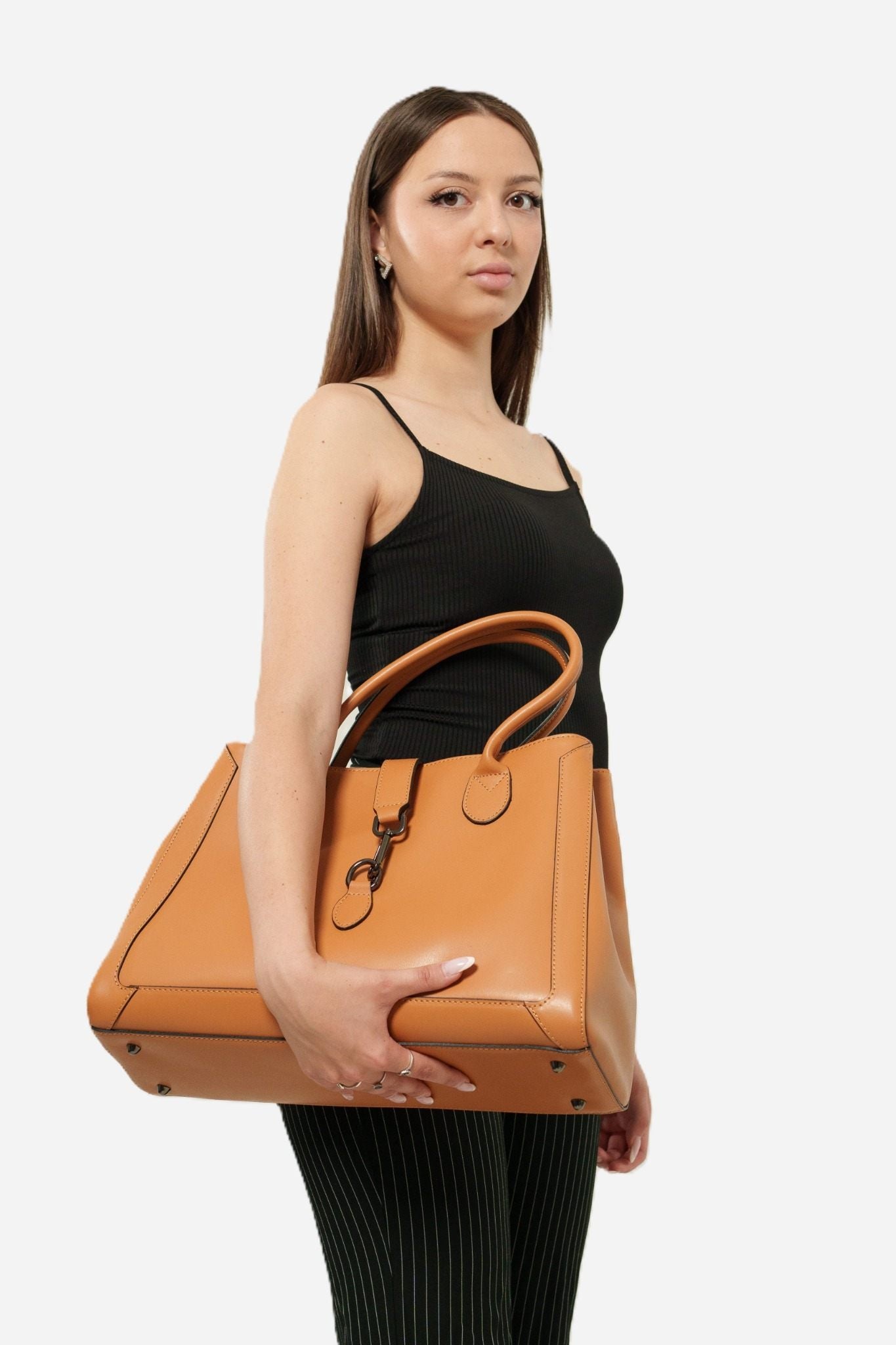 CORALBA — Borsa a mano in pelle palmellato cognac | Made in Italy