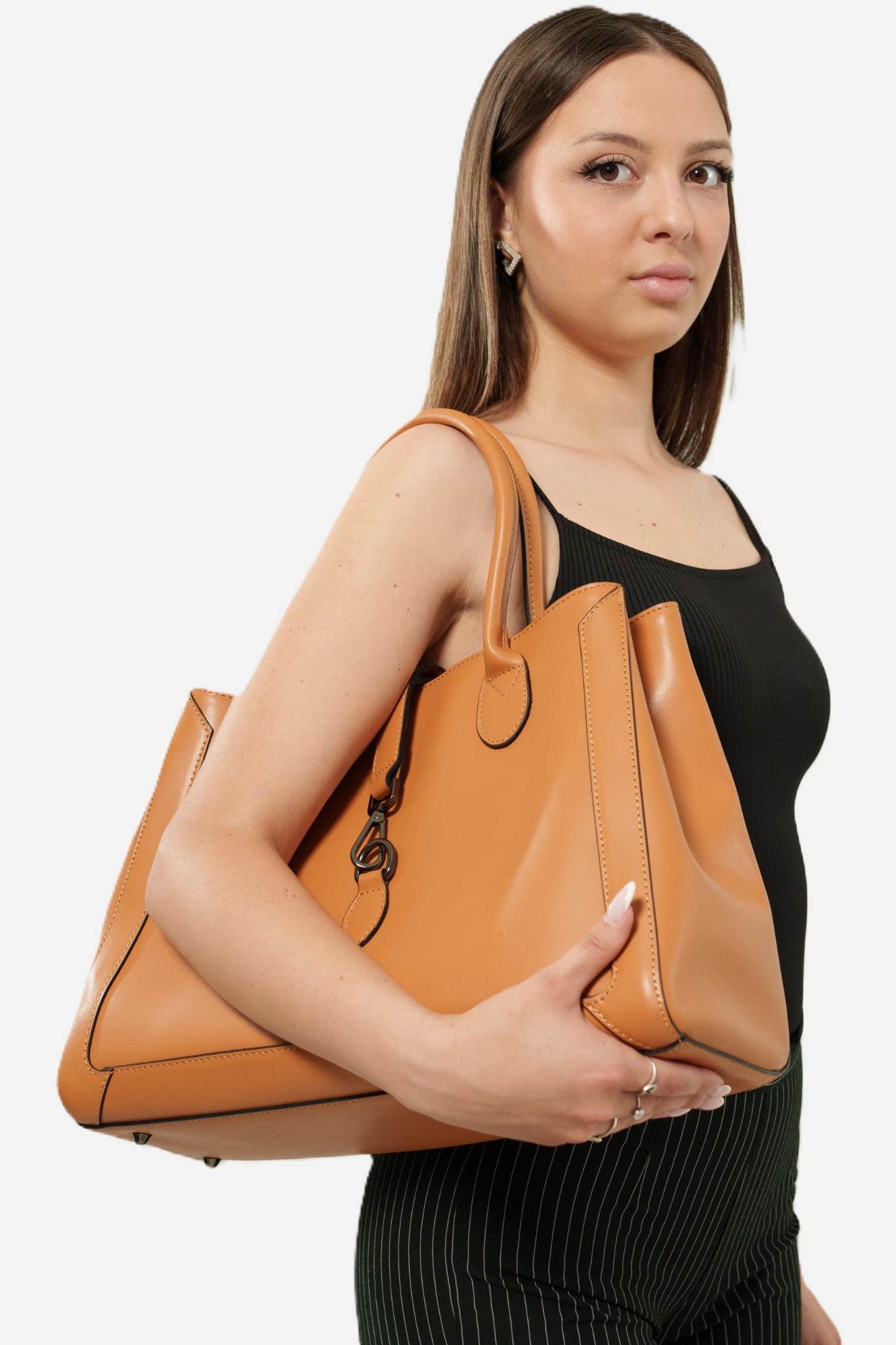 CORALBA — Borsa a mano in pelle palmellato cognac | Made in Italy