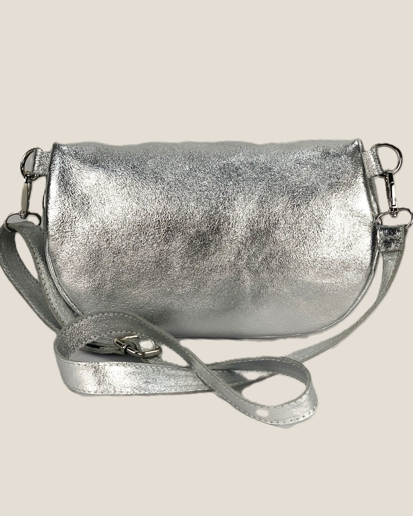 Marsupio o borsa a tracolla donna in vera pelle Emma colore Argento - Alidiluna