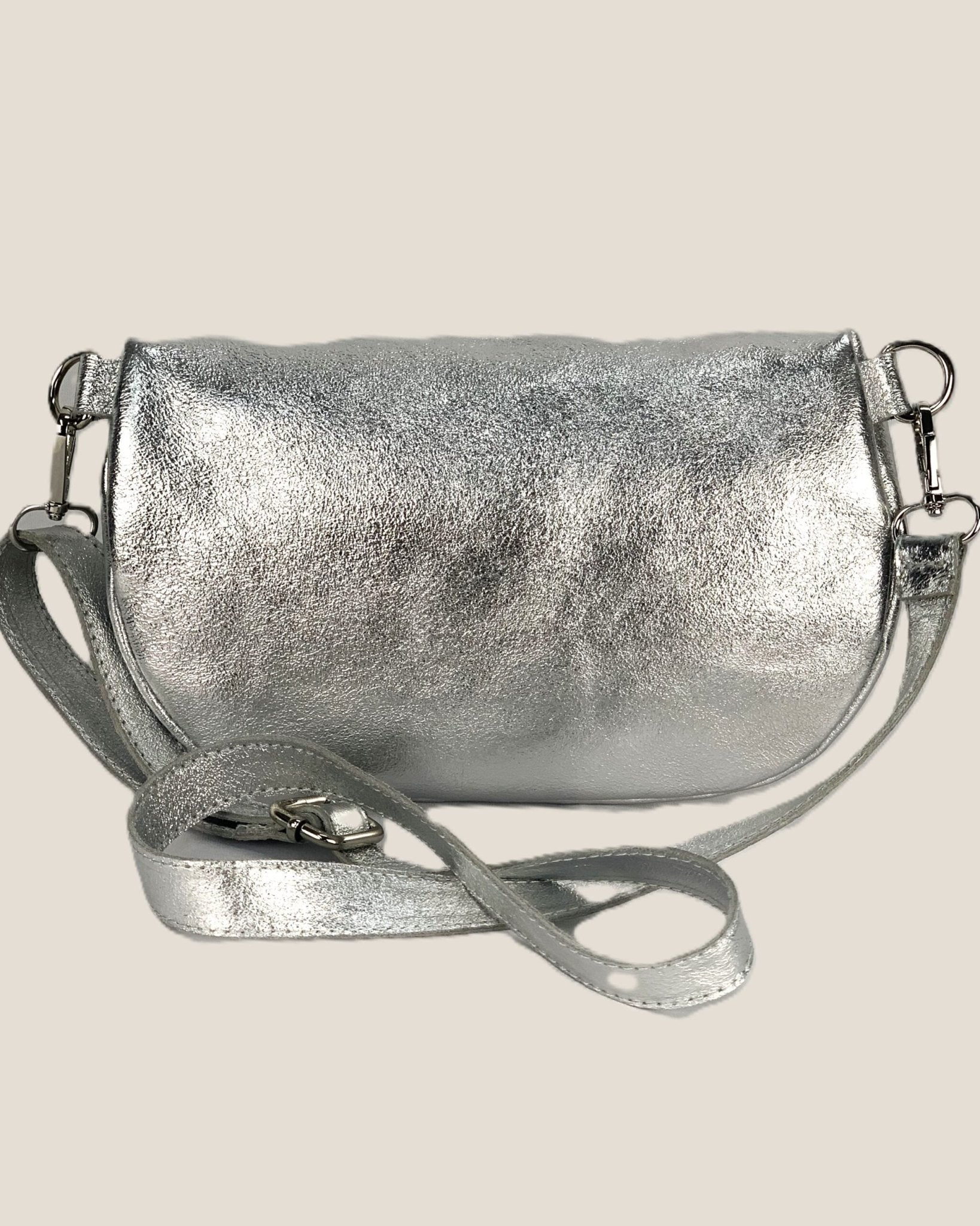 Marsupio o borsa a tracolla donna in vera pelle Emma colore Argento - Alidiluna