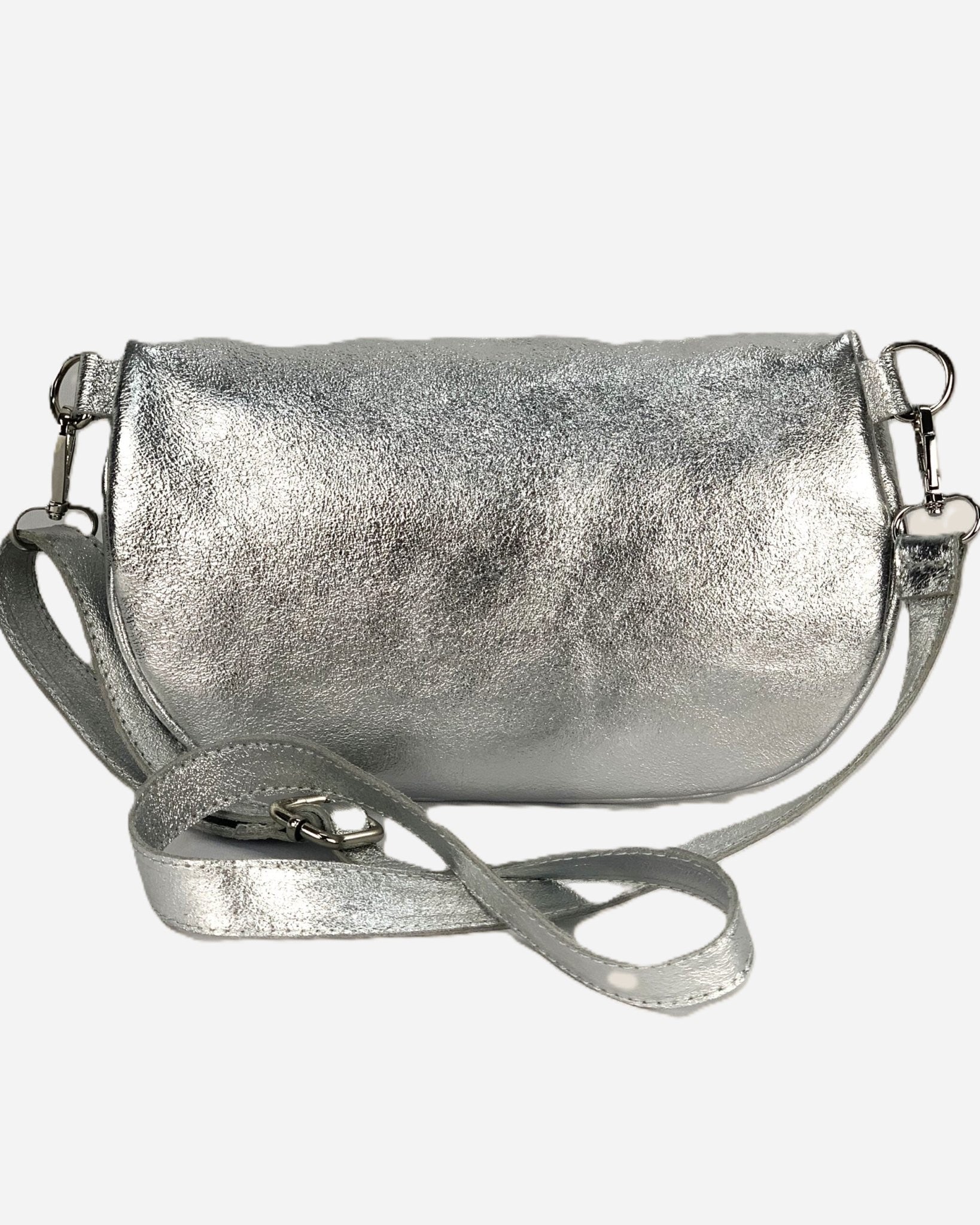 Emma women's genuine leather shoulder bag or bum bag in silver color