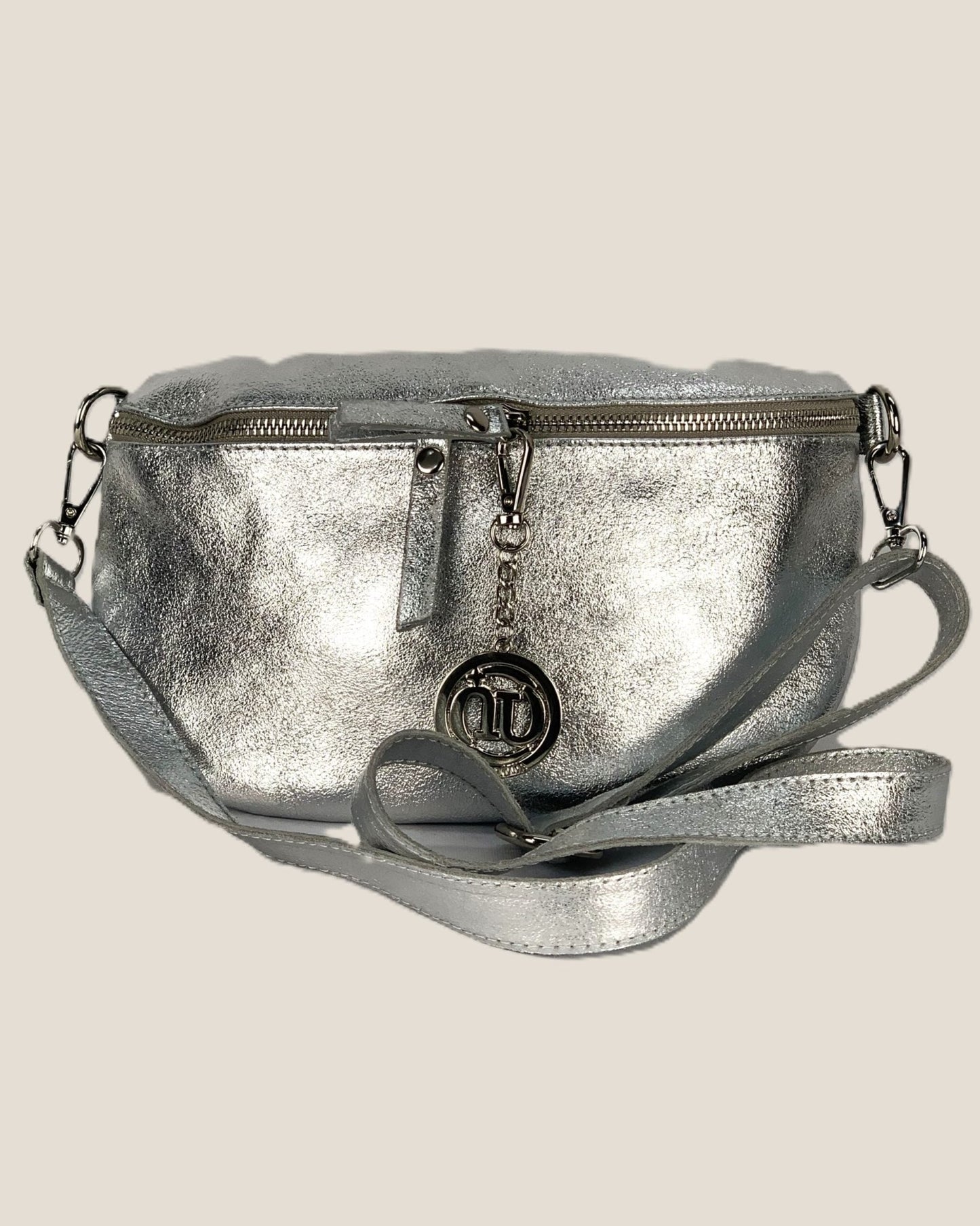 Marsupio o borsa a tracolla donna in vera pelle Emma colore Argento - Alidiluna