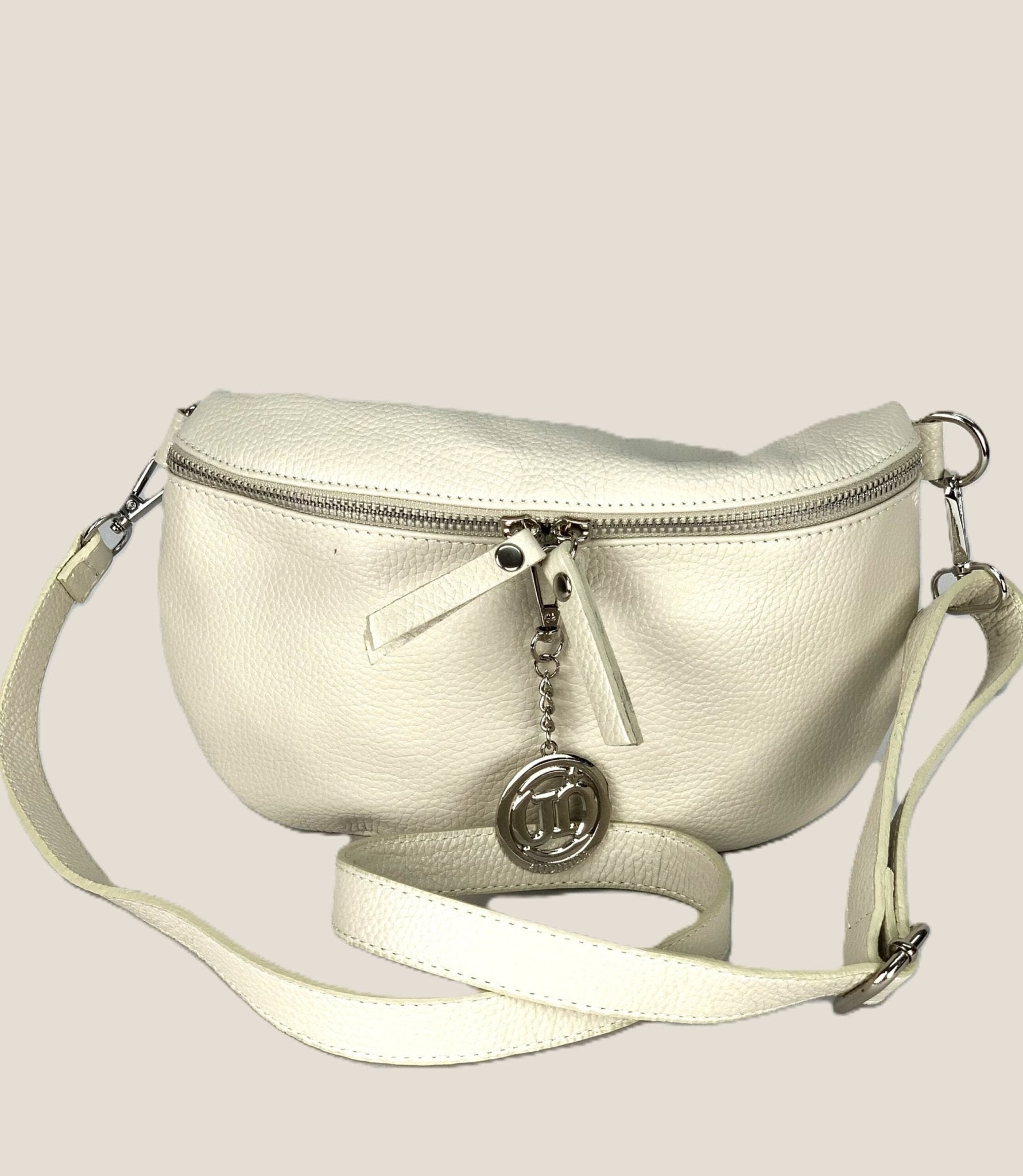 Marsupio o borsa a tracolla donna in vera pelle Emma colore Beige - Alidiluna
