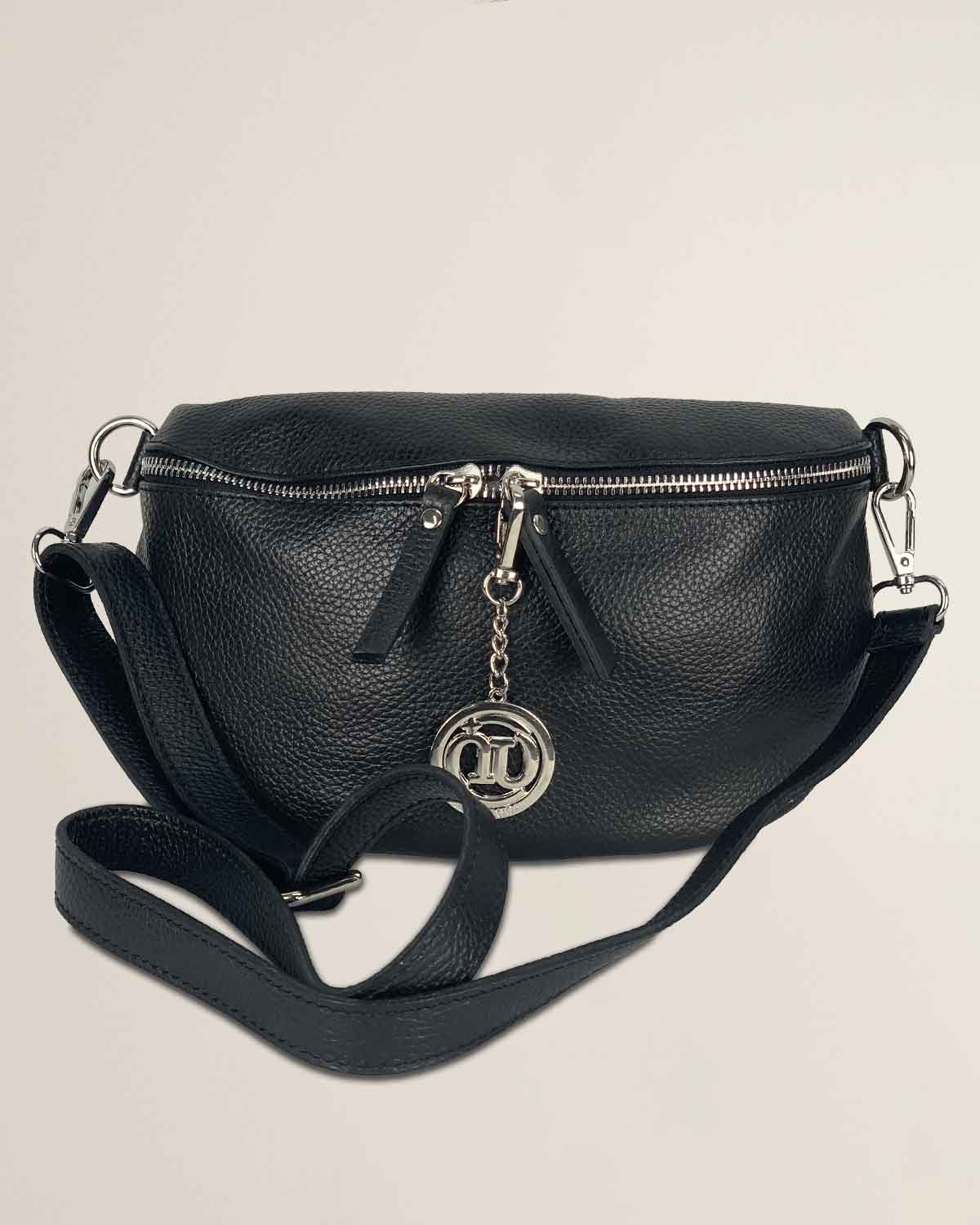 Marsupio o borsa a tracolla donna in vera pelle Emma colore Nero - Alidiluna