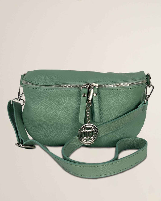 Marsupio o borsa a tracolla donna in vera pelle Emma colore Verde Menta - Alidiluna
