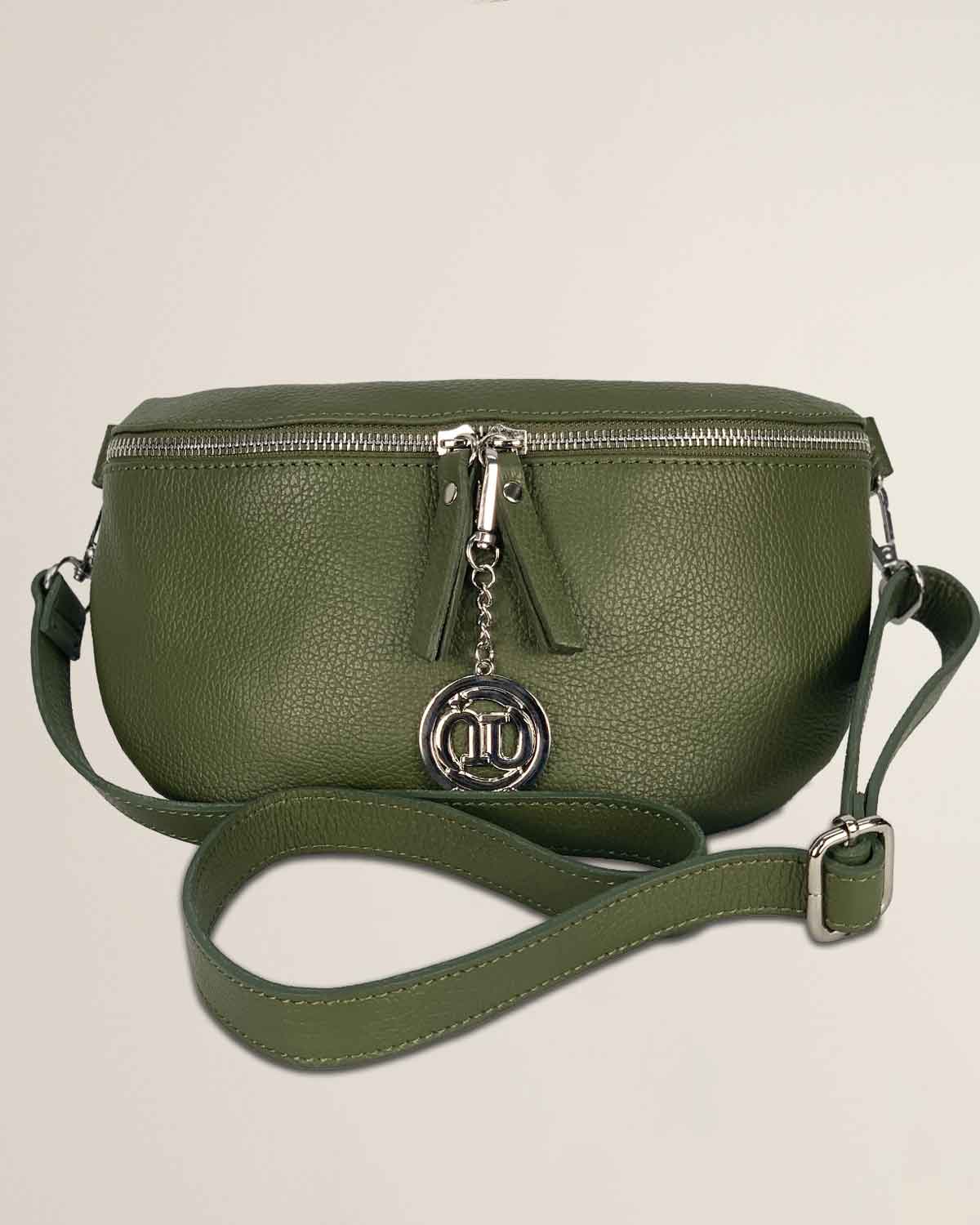Marsupio o borsa a tracolla donna in vera pelle Emma colore Verde Militare - Alidiluna