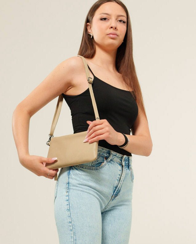 Pochette a tracolla Donna Chiara in vera pelle Taupe - Alidiluna