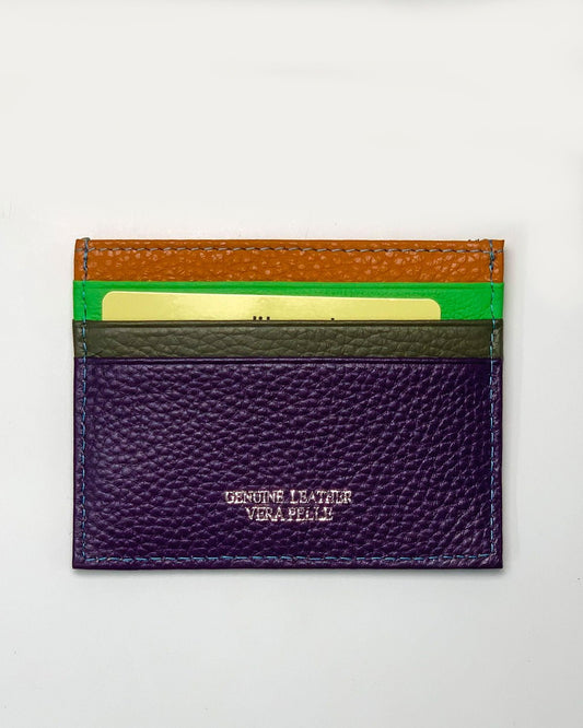 Porta carte Giove uomo in pelle viola multicolore - Alidiluna