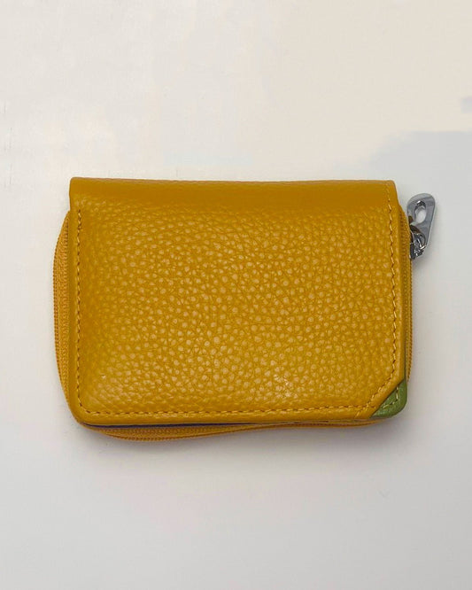 Portafoglio Portamonete Porta Carte donna Afrodite in vera pelle artigianale Giallo - Alidiluna