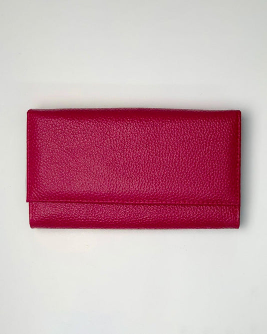 Portafoglio Portamonete Porta Carte donna Athena in vera pelle artigianale Ciclamino - Alidiluna