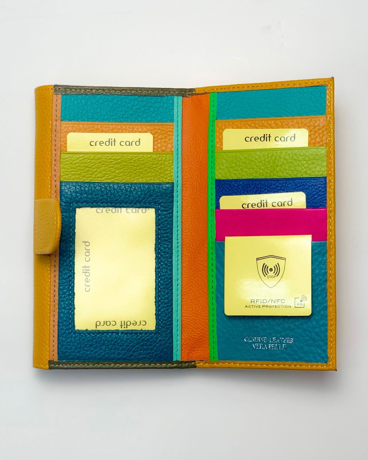 Portafoglio Portamonete Porta Carte donna Athena in vera pelle artigianale Giallo - Alidiluna