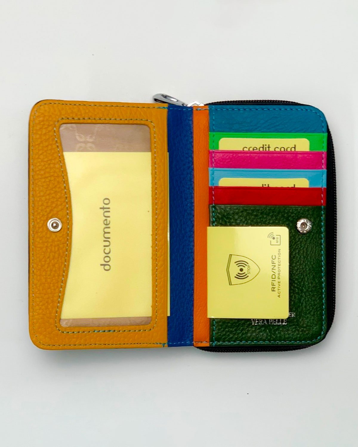 Portafoglio Portamonete Porta Carte donna Demetra in vera pelle artigianale nero - Alidiluna