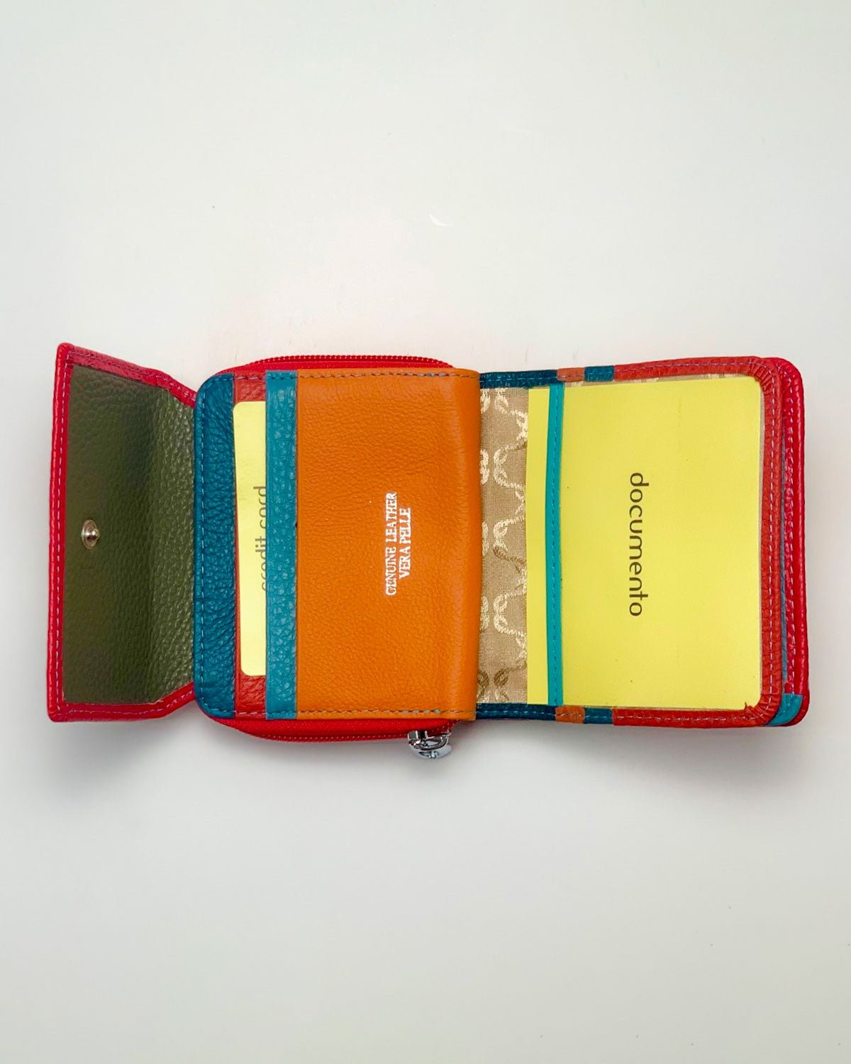 Portafoglio Portamonete Porta Carte donna Maia in vera pelle artigianale Rosso - Alidiluna