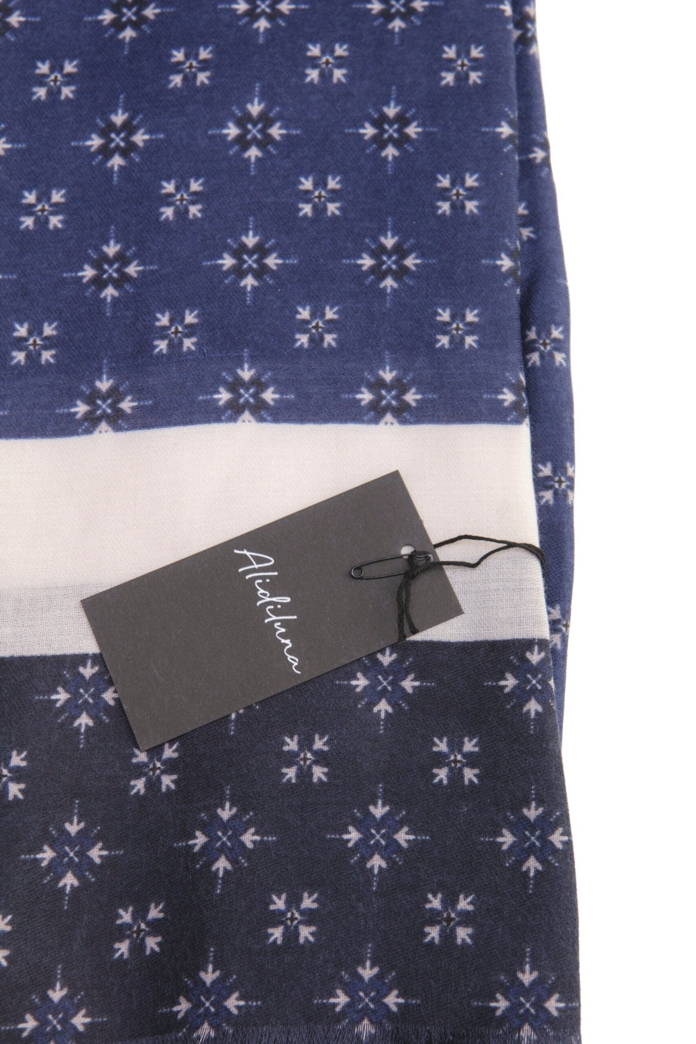 Sciarpa, foulard, Pashmina Uomo/Donna in Acrilico e Lana Blu con Motivo Geometrico e Fascia Bianca - Alidiluna