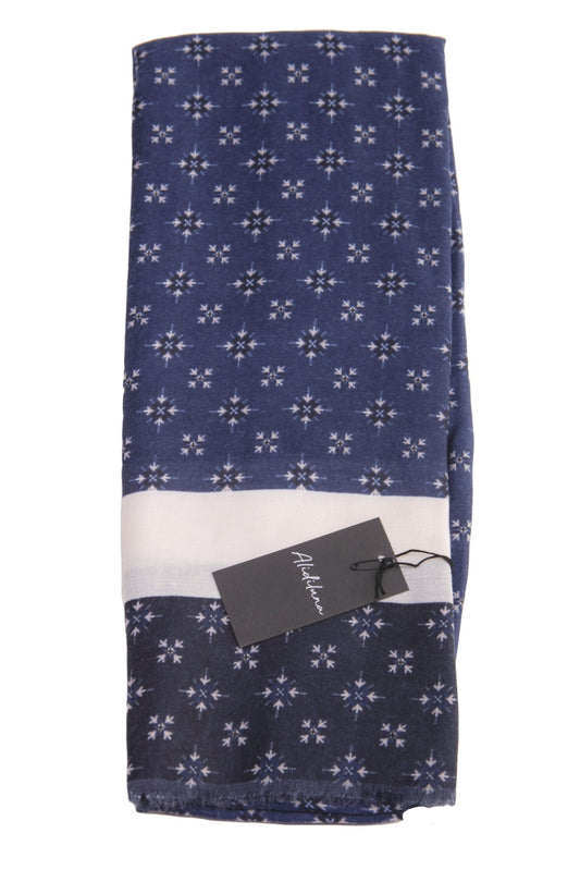 Sciarpa, foulard, Pashmina Uomo/Donna in Acrilico e Lana Blu con Motivo Geometrico e Fascia Bianca - Alidiluna