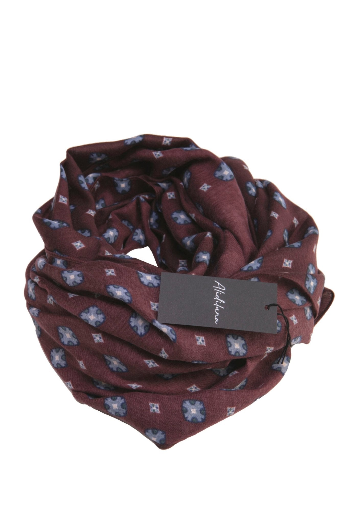 Sciarpa, foulard, Pashmina Uomo/Donna in Acrilico e Lana Bordeaux con Motivo Geometrico Multicolore - Alidiluna