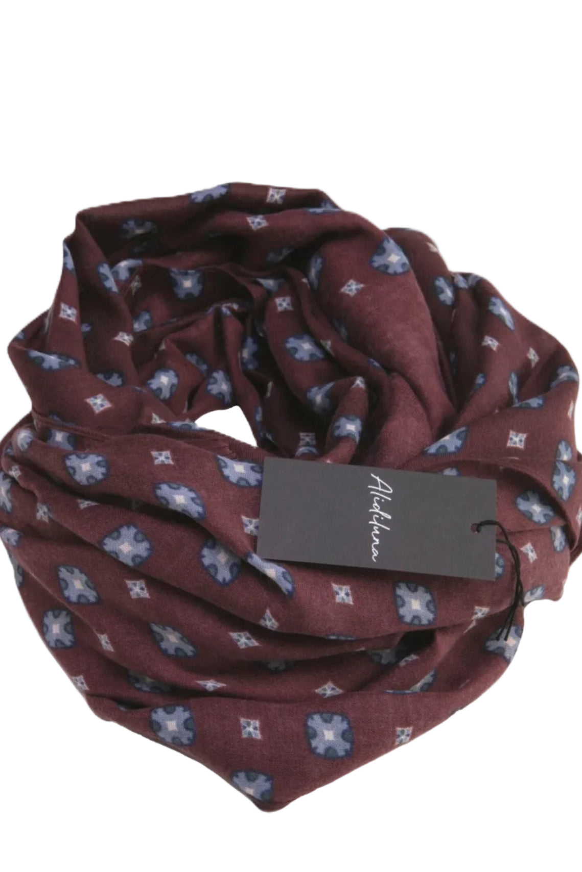 Sciarpa Foulard Pashmina Bordeaux con Motivo Geometrico Multicolore | Acrilico, Lana, Viscosa e Modal