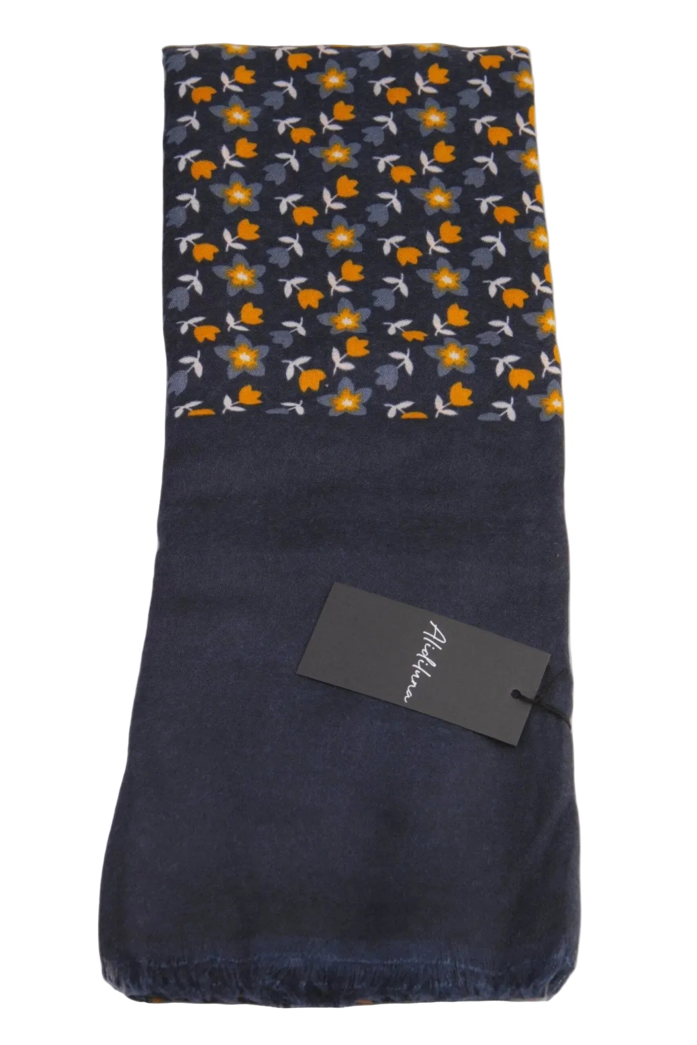 Sciarpa, foulard, Pashmina Uomo/Donna in Acrilico e Lana color blu con piccoli fiori arancio stilizzati vari colori - Alidiluna
